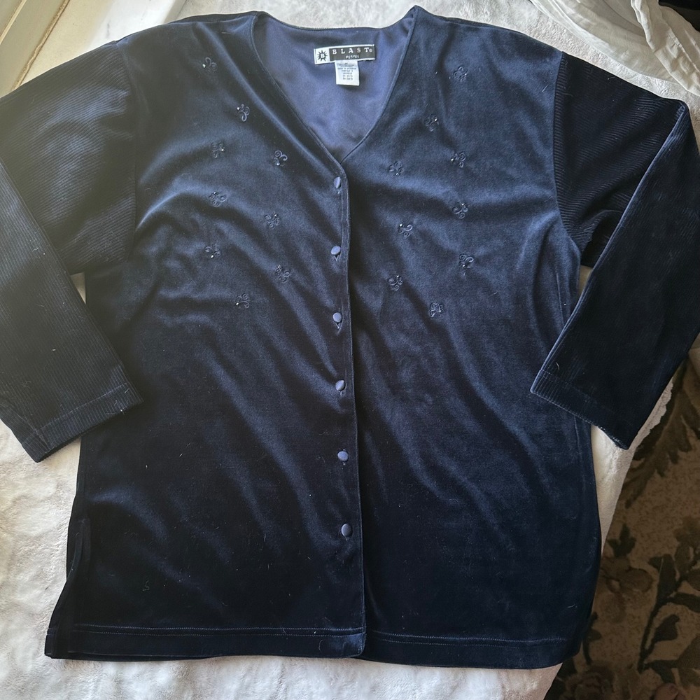 Witchy Midnight Velvet Button Up Sweater Beaded Details Gothic Vintage
